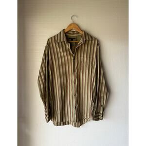 F/W 2004 Banana Republic Green/Brown Striped Button Up Dress Shirt Size Large